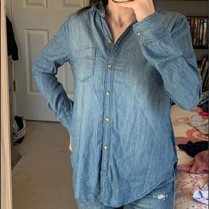 Denim flannel tee with floral back hollister